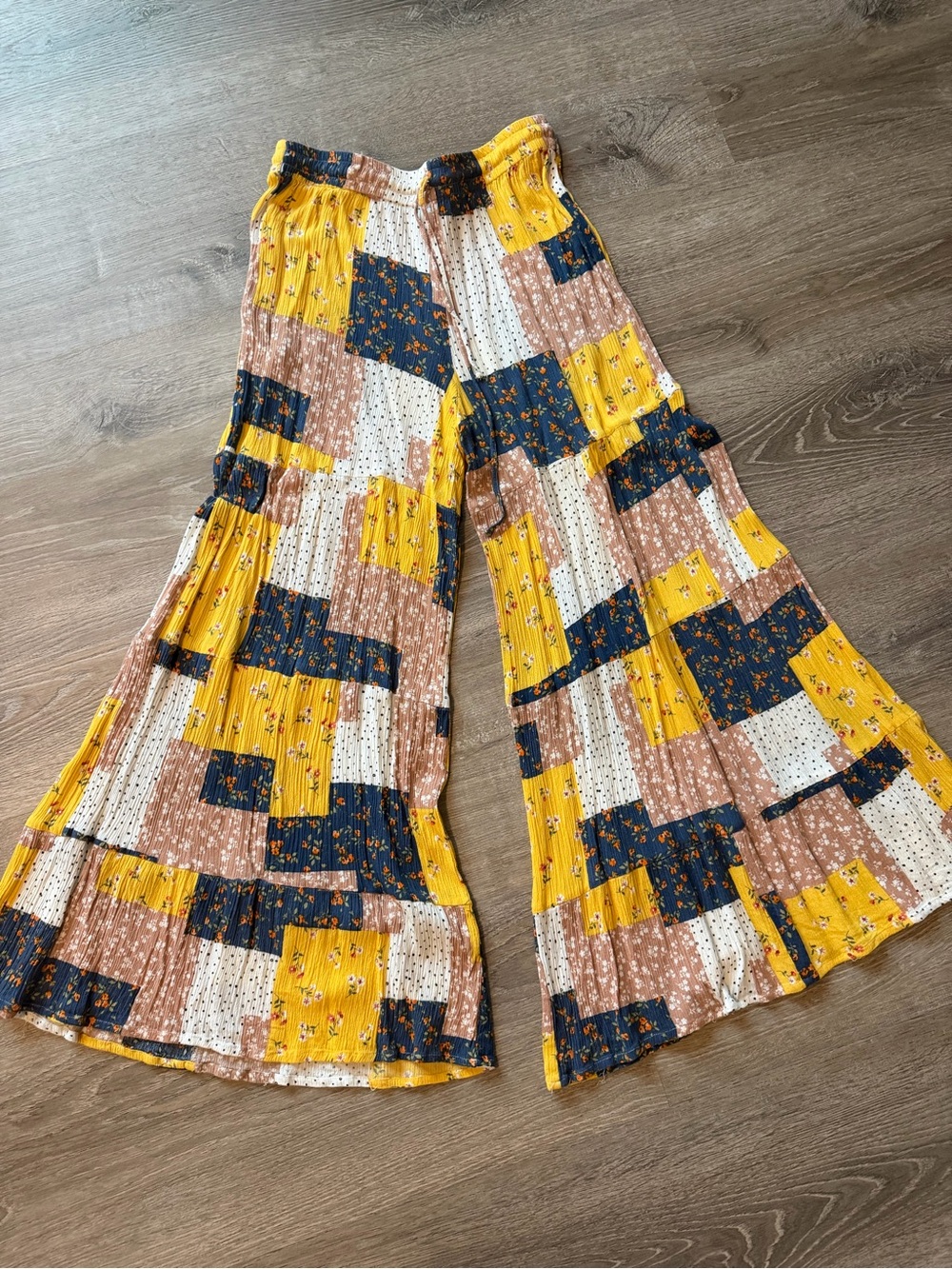 Wide-Leg Patchwork Floral Palazzo Pants